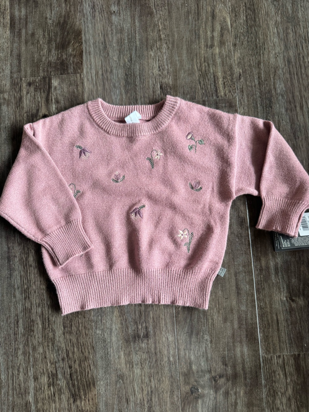 Girls' Pink Embroidered Knit Sweater
